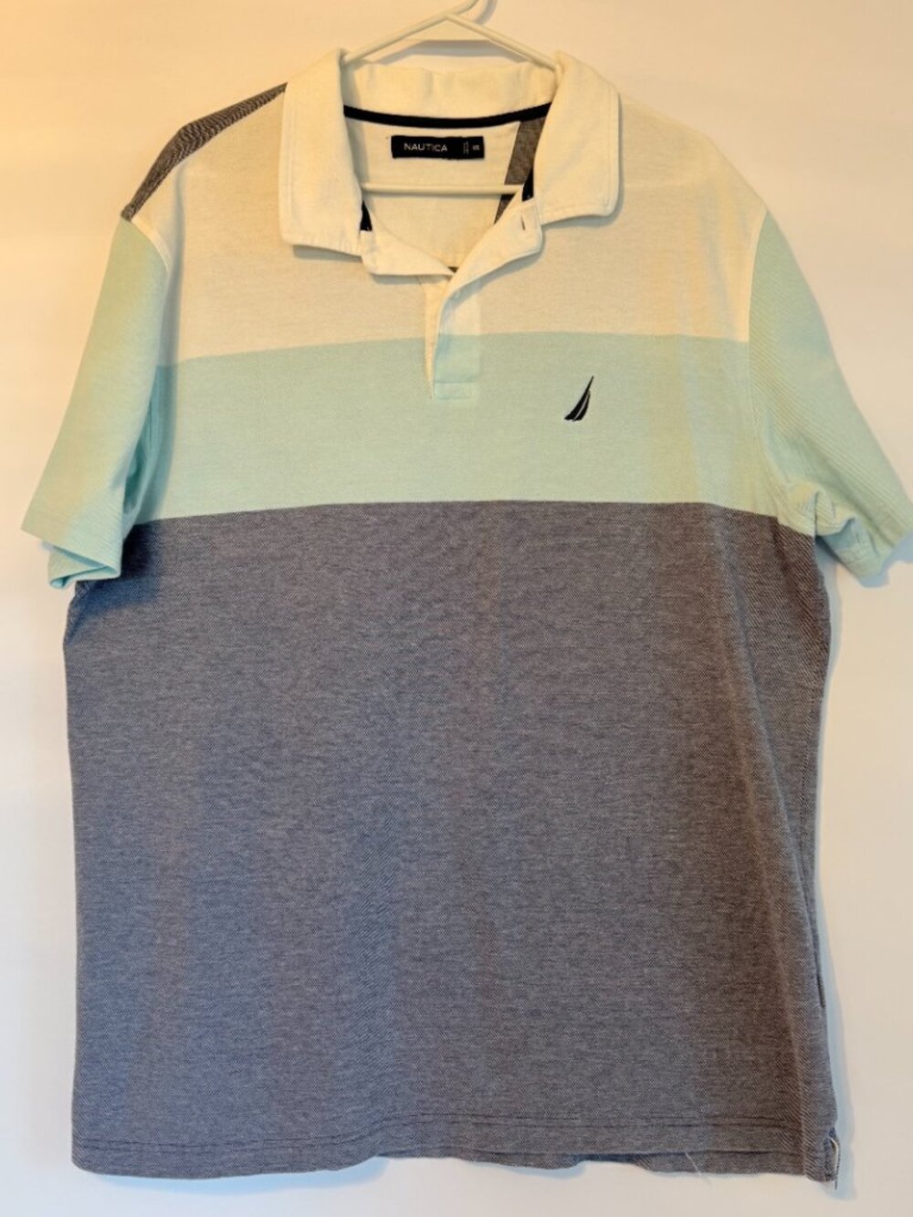 Nautica Men's XXL Colorblock Polo Shirt White Mint Gray Short Sleeve Cotton